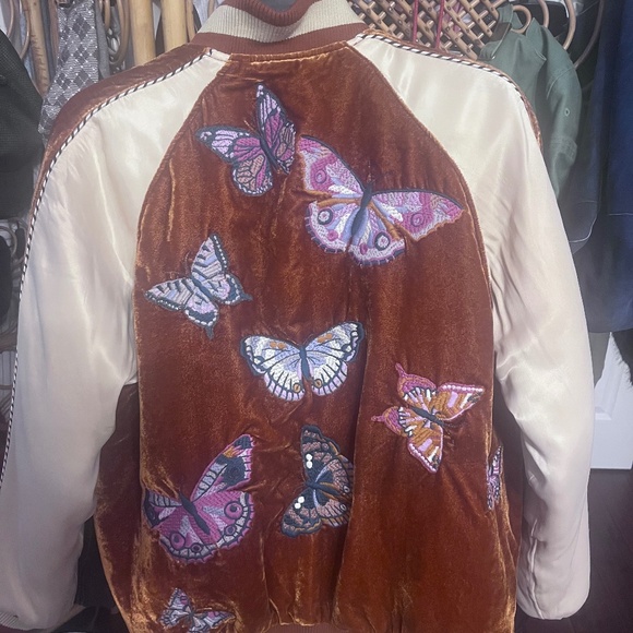 Free People Velvet Embroidered Butterfly Bomber Jacket - Picture 3 of 3